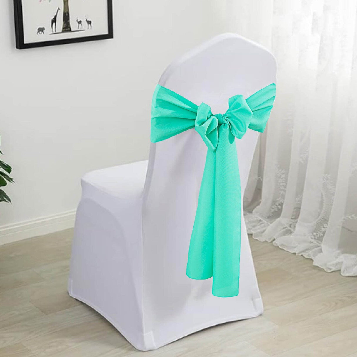 10 Pieces Tiff Blue or Aqua Blue Polyester Chair Sashes 8"x108" Wrinkle Resistant