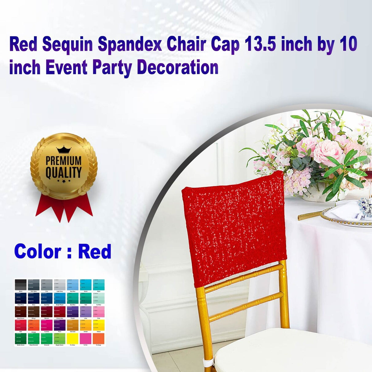 1 Piece Red Sequin Spandex Chair Cap 13.5 inch by 10 inch Event Party Decoration