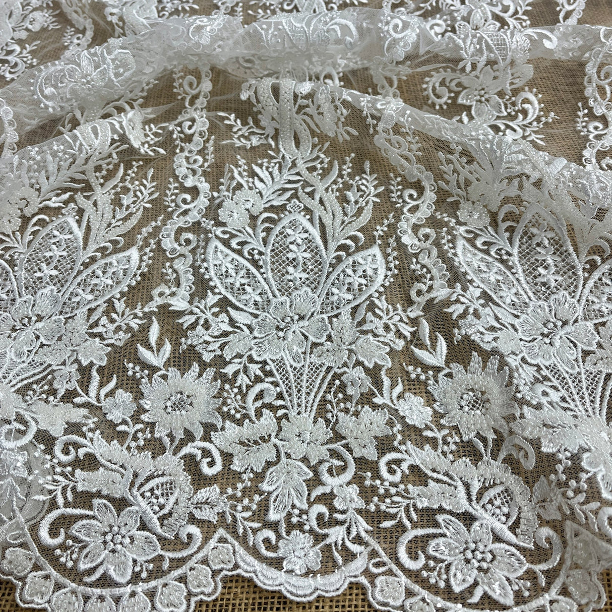 1 Yard Luxury Beaded Lace Fabric with Floral Sequin Embroidery on Polyester Net Mesh Couture Bridal & Evening Wear 51" Wide