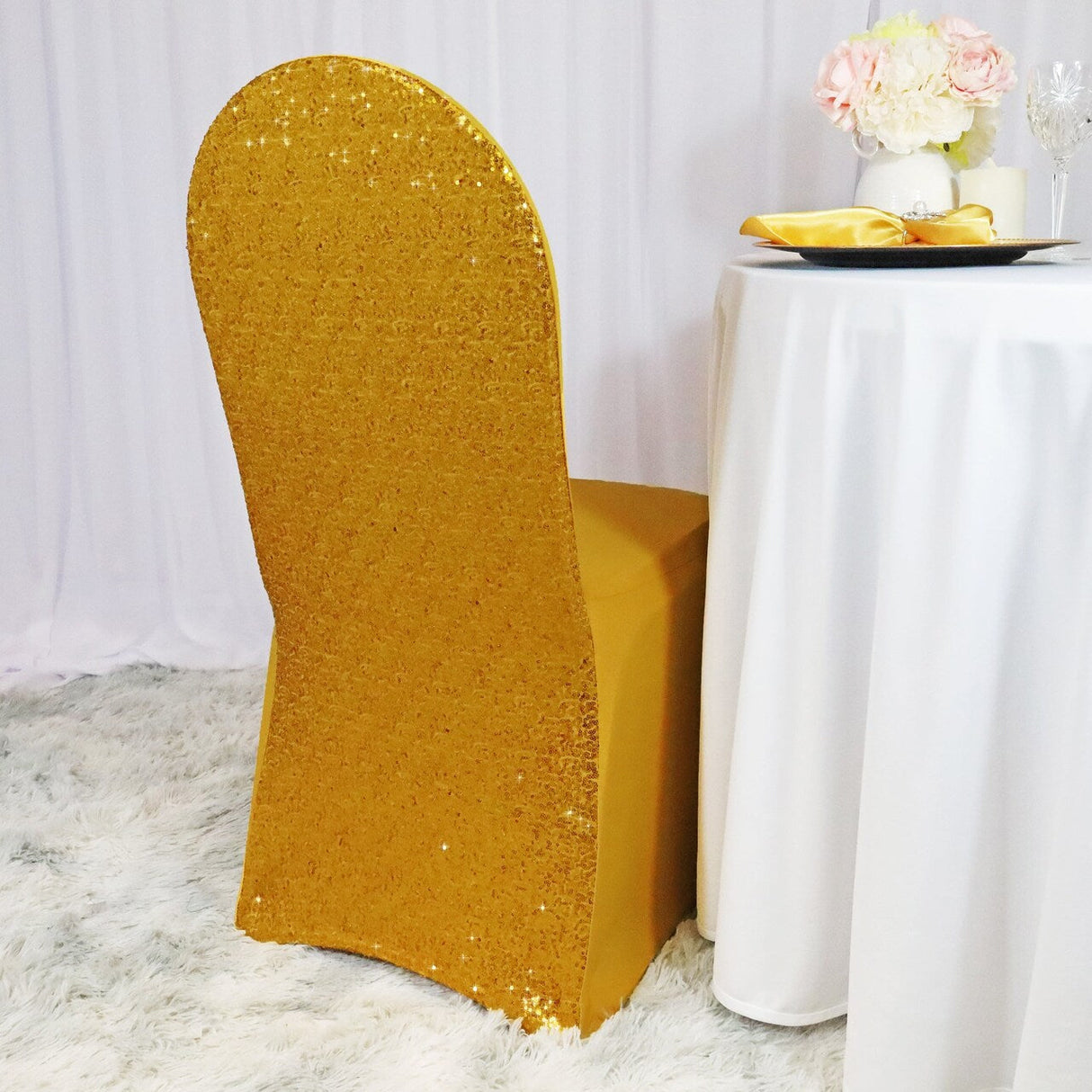 1 Piece Gold Sequin Spandex Chair Cover Stretch Fit for Banquet Events