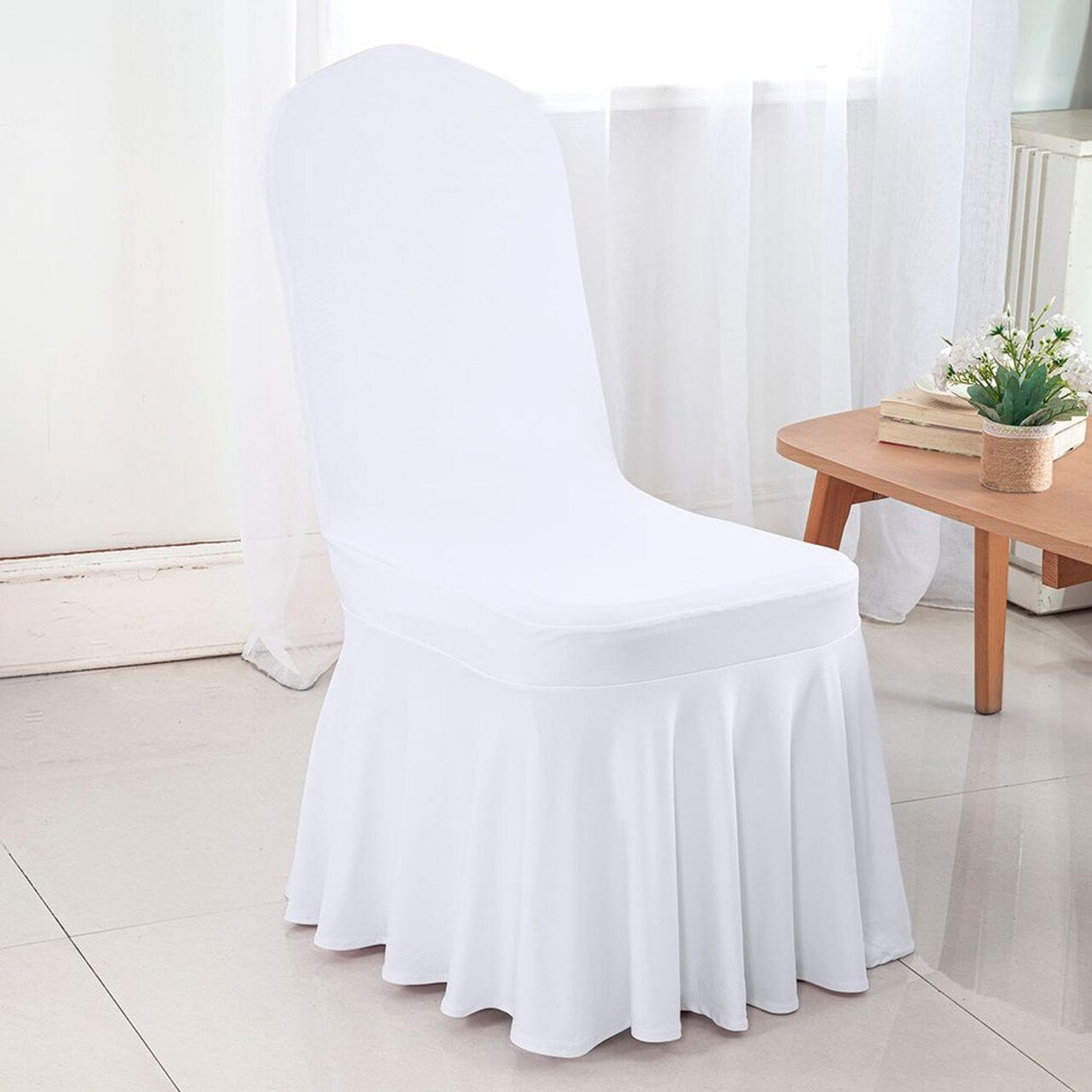 White Spandex Banquet Skirt Chair Cover for Weddings and Elegant Event Seating