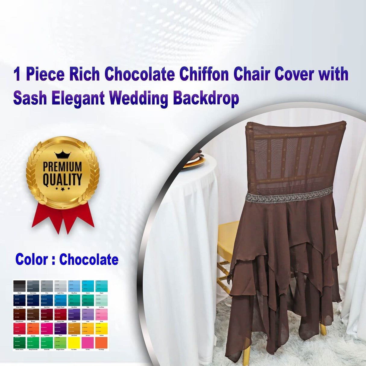 1 Piece Rich Chocolate Chiffon Chair Cover with Sash Elegant Wedding Backdrop