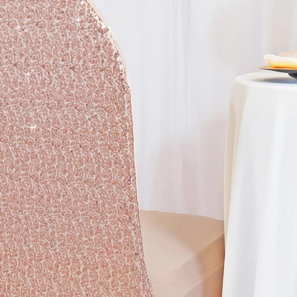 1 Piece Blush Pink and Rose Gold Sequin Chair Cover Stretch Spandex for Banquet Seating