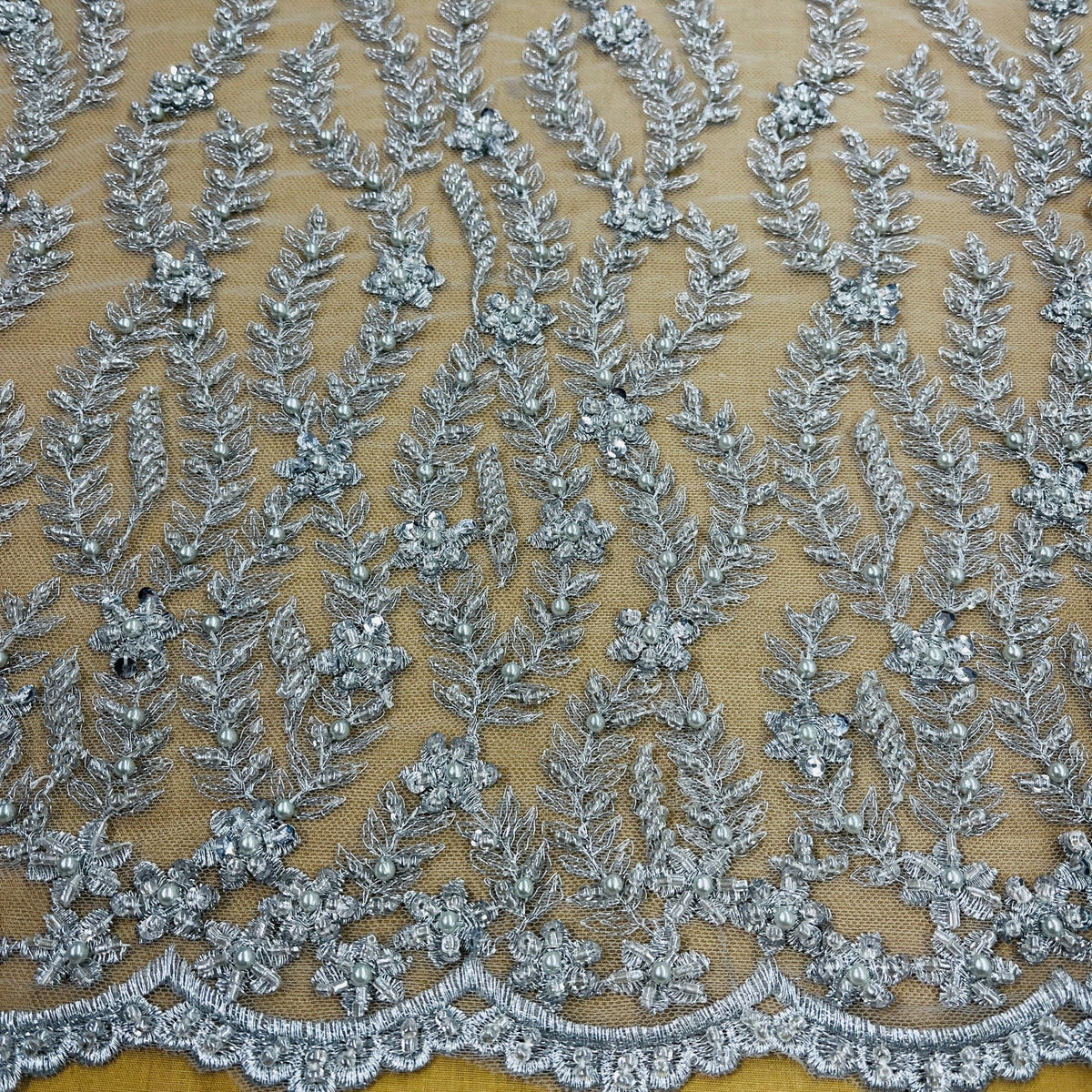 1 Yard Beaded Lace Fabric Embroidered, 100% Polyester Net Mesh, Elegant Textile for Fashion & Crafts