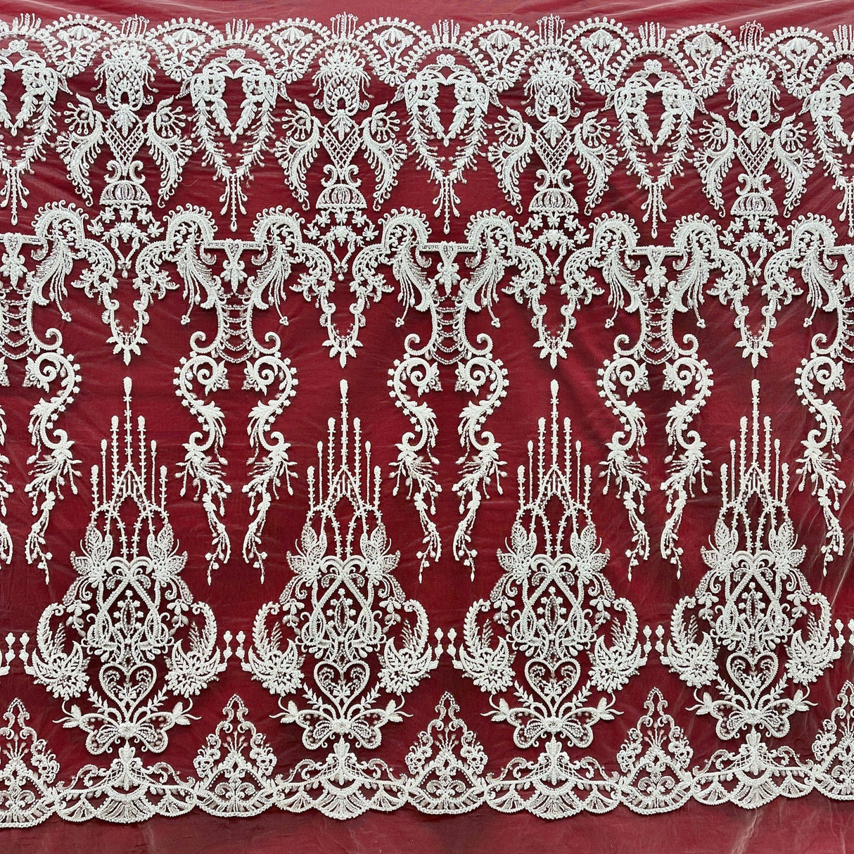 1 Yard Elegant Beaded Lace Fabric Embroidered on Polyester Net Mesh 50” Wide