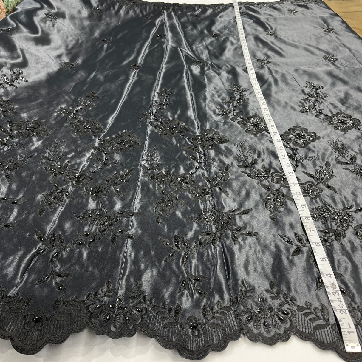 1 Yard Beaded Bridal Lace Fabric Embroidered Floral Satin Gown Couture 54" Width