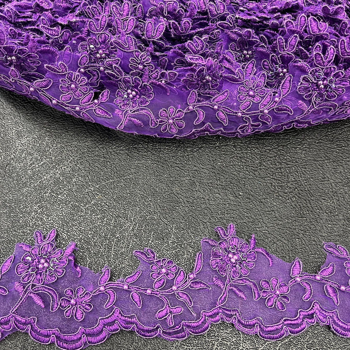 1 Yard Elegant Beaded and Corded Lace Trimming Embroidered on Polyester for Dresses 2.75 Inch Width