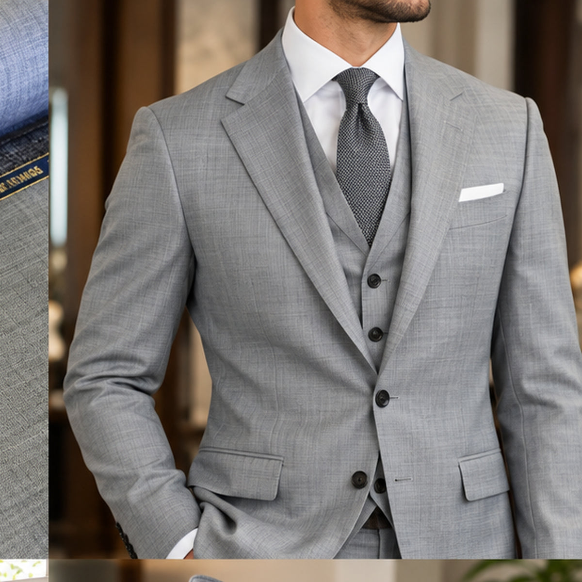 Lt Grey Sharkskin Merino Wool Fabric 58/60in Width by the Yard
