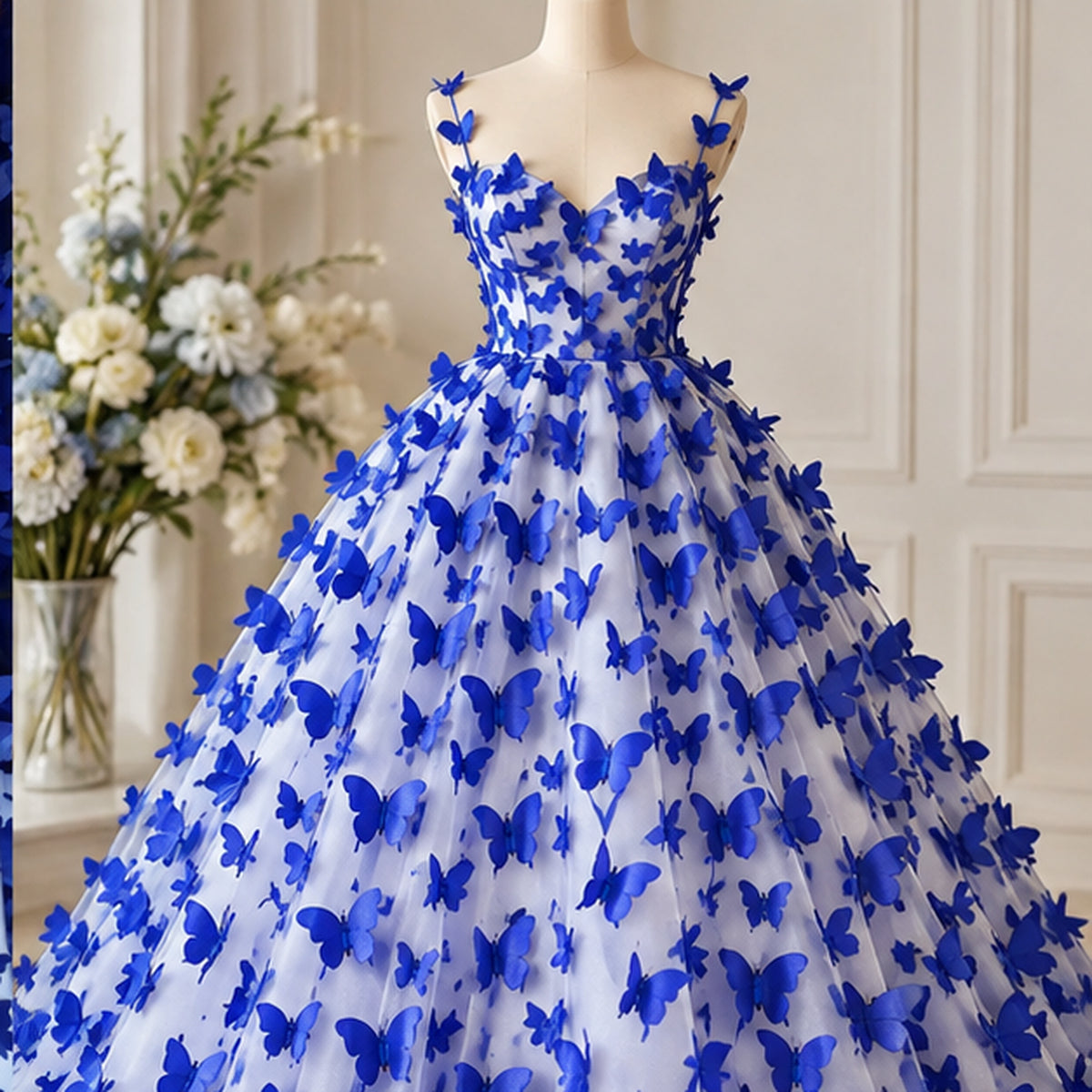 3D Butterflies Royal Blue Lace Fabric Embroidered by the Yard