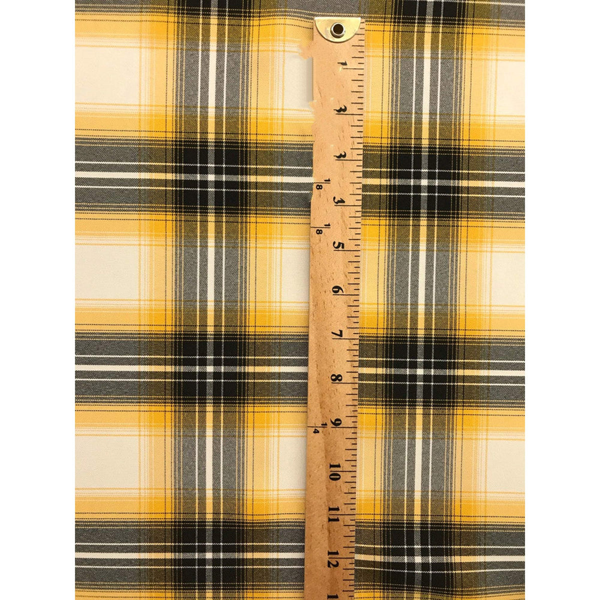 Yellow Plaid Polyester Poplin Fabric - Yellow/Gray/Black Plaid On White, 58/59" Width (1 Yard)