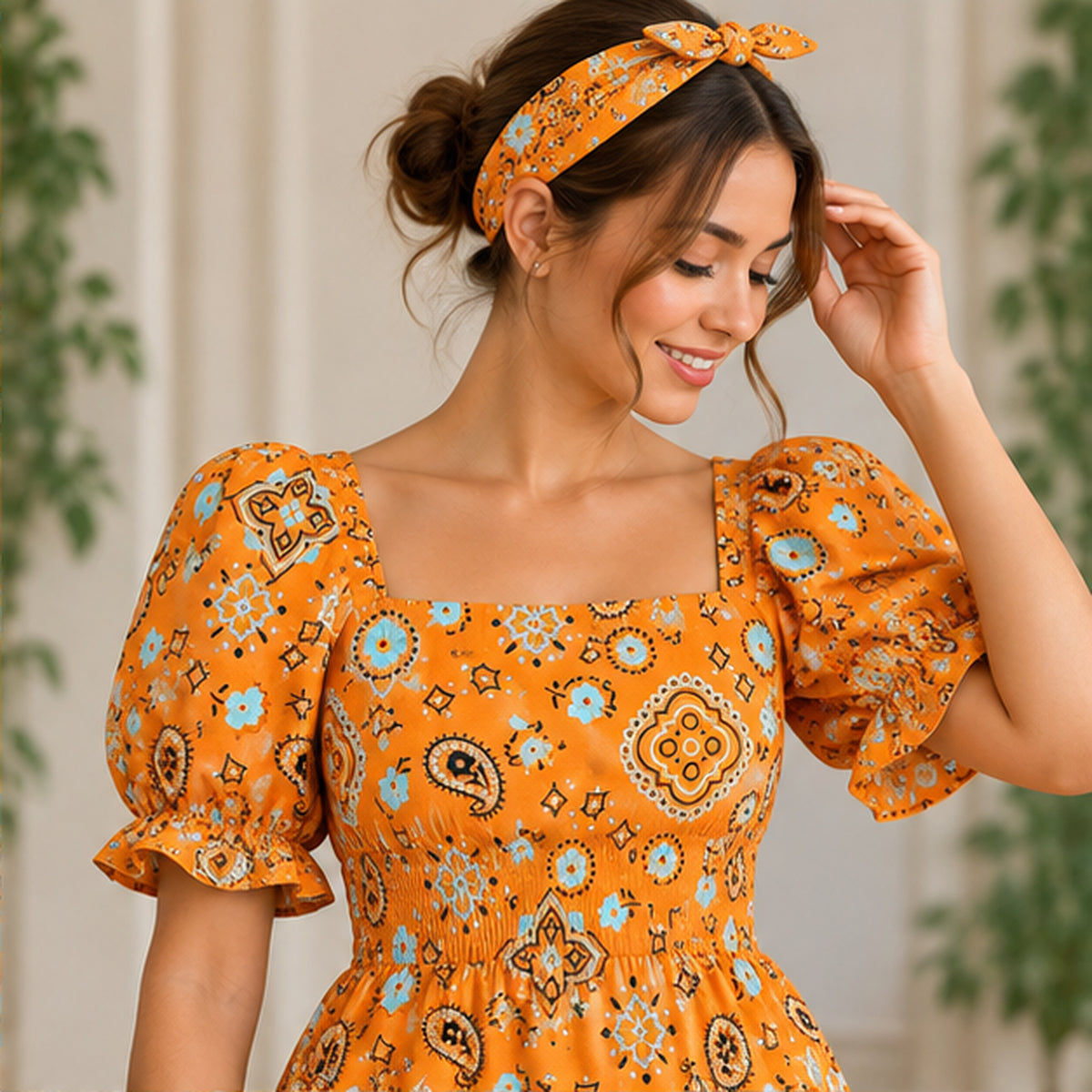 Paisley Bandanna Fabric Tangerine Poly Cotton Print by the Yard
