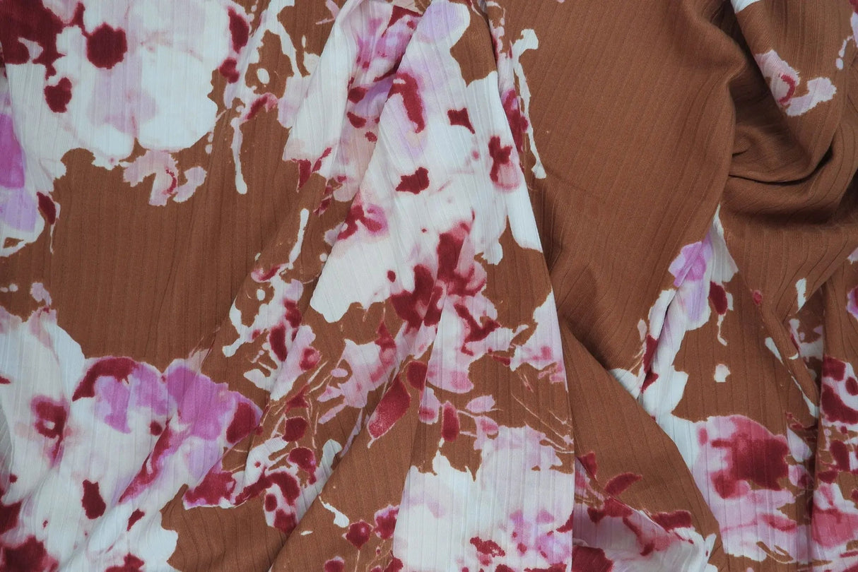 8x3 Yummy Rib Knit Fabric Floral Print, Soft & Stretchy 58/60" Wide