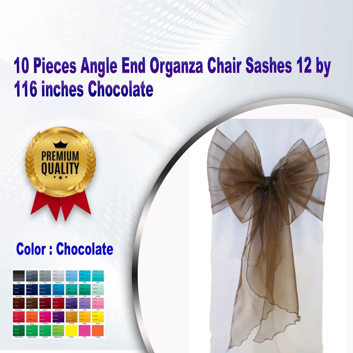 10 Pieces Angle End Organza Chair Sashes 12 by 116 inches Chocolate