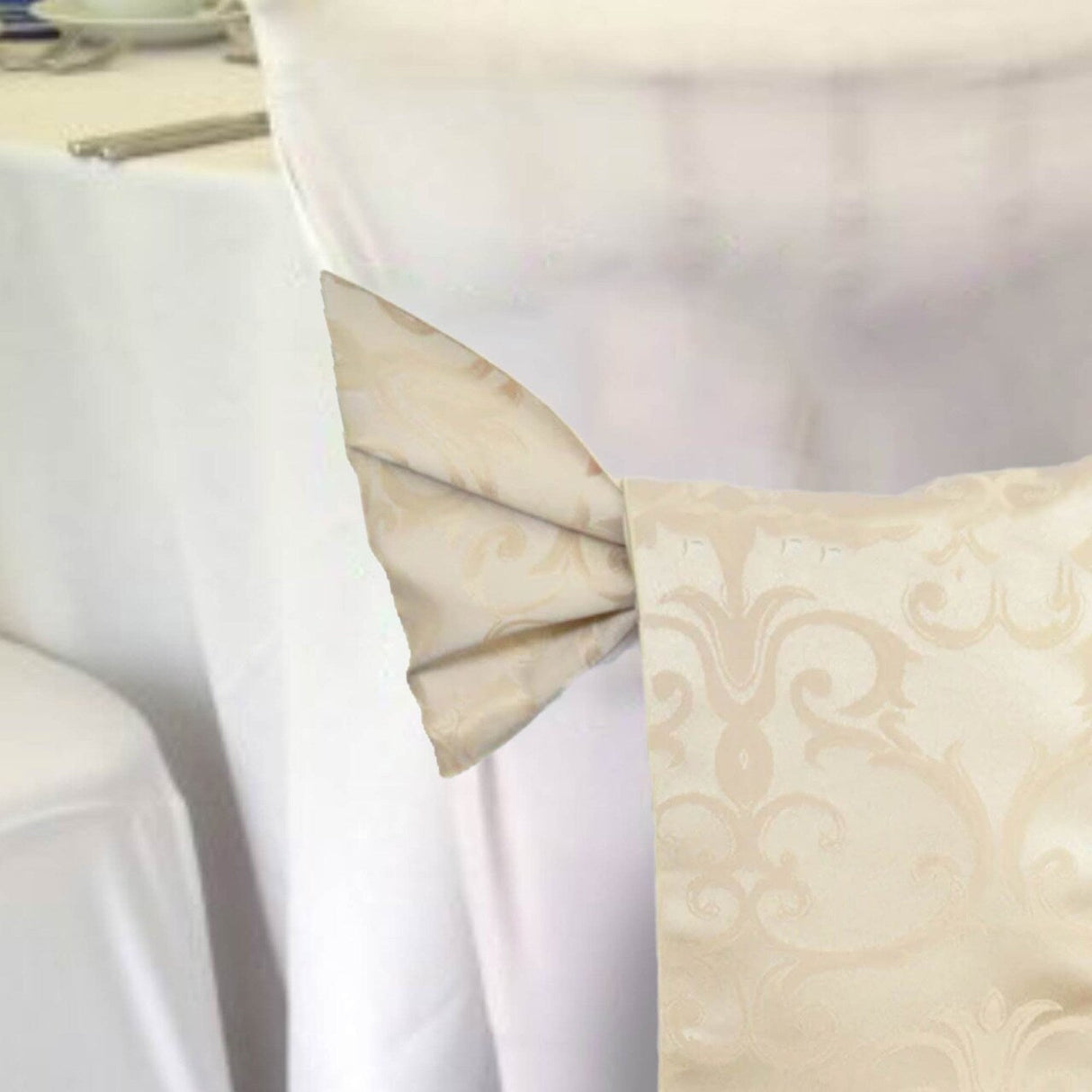 10 Pieces Champagne Versailles Damask Jacquard Polyester Chair Sashes 7.5"x108"