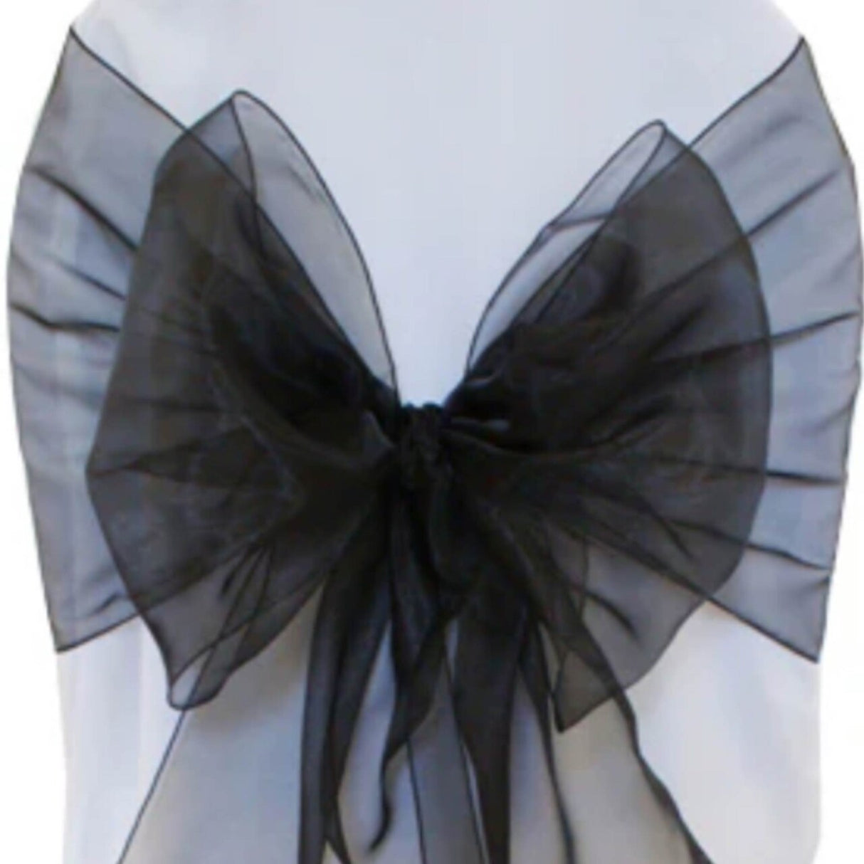 10 Pieces Black Luxury Organza Chair Strips, Angled Ends, 12"x116" Decorative Bands