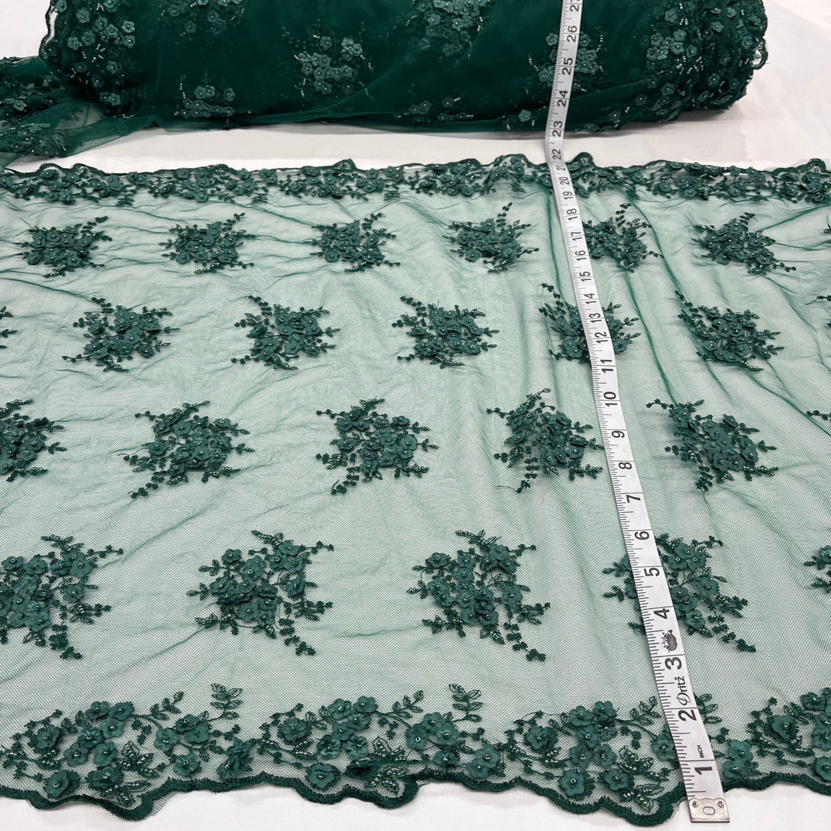 1 Yard Beaded Double Sided 3D Floral Lace Trimming 100% Polyester Net Mesh 21" Wide