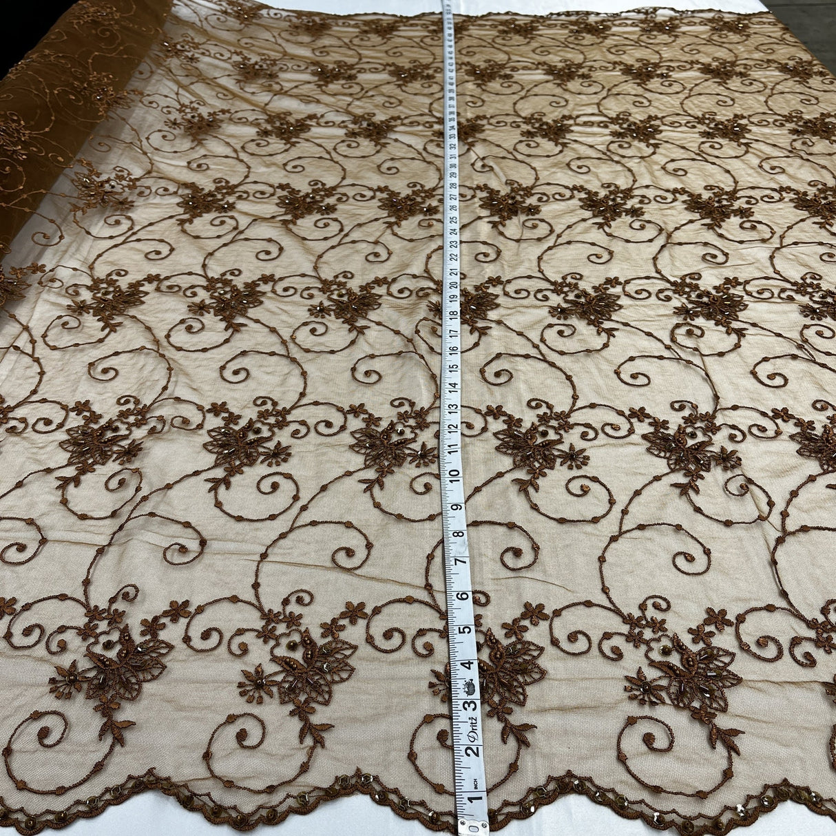 1 Yard Beaded Lace Fabric Embroidered Pearl Sequin Tulle Mesh Dress 52" Width