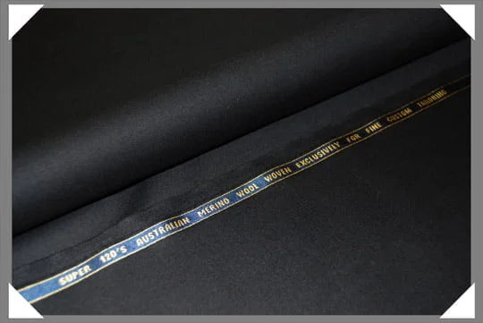 1 Yard Black Super 120s Merino Wool Fabric 58 Inches Wide, Premium Suiting Material