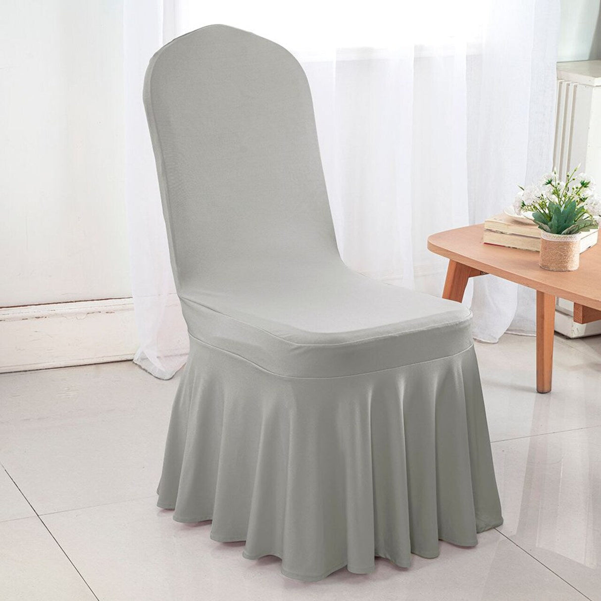 Spandex Banquet Skirt Chair Cover Silver Elegant Stretch Skirt Fit Durable Event Decor