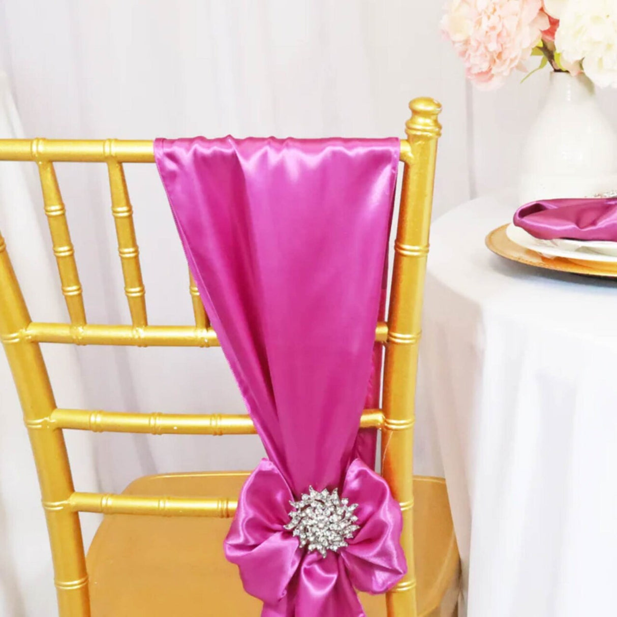 10 Pieces Magenta Azalea Satin Chair Bands, 8"x108" Vibrant Event Wraps