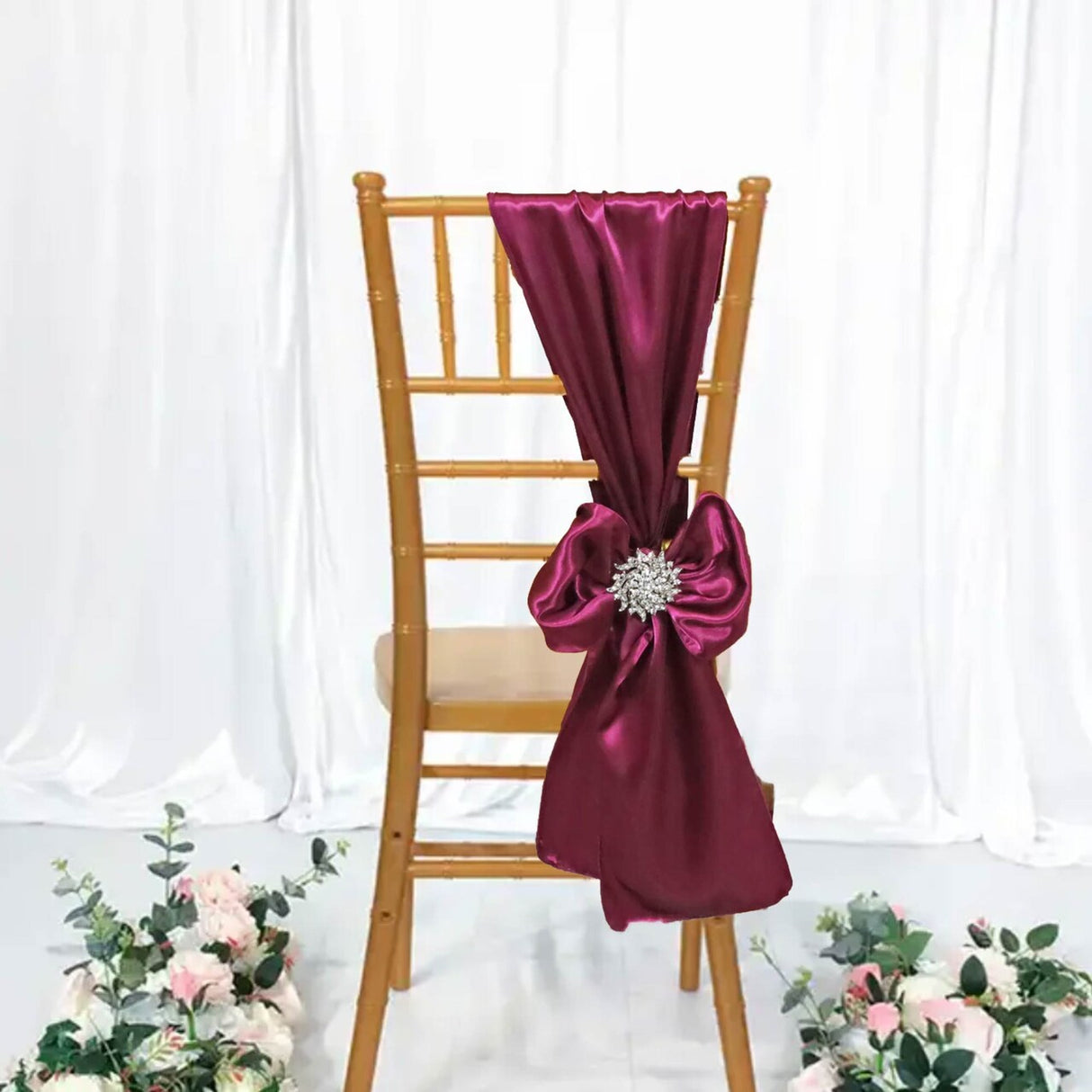 10 Pieces Satin Chair Sashes 8 by 108 inches Sangria
