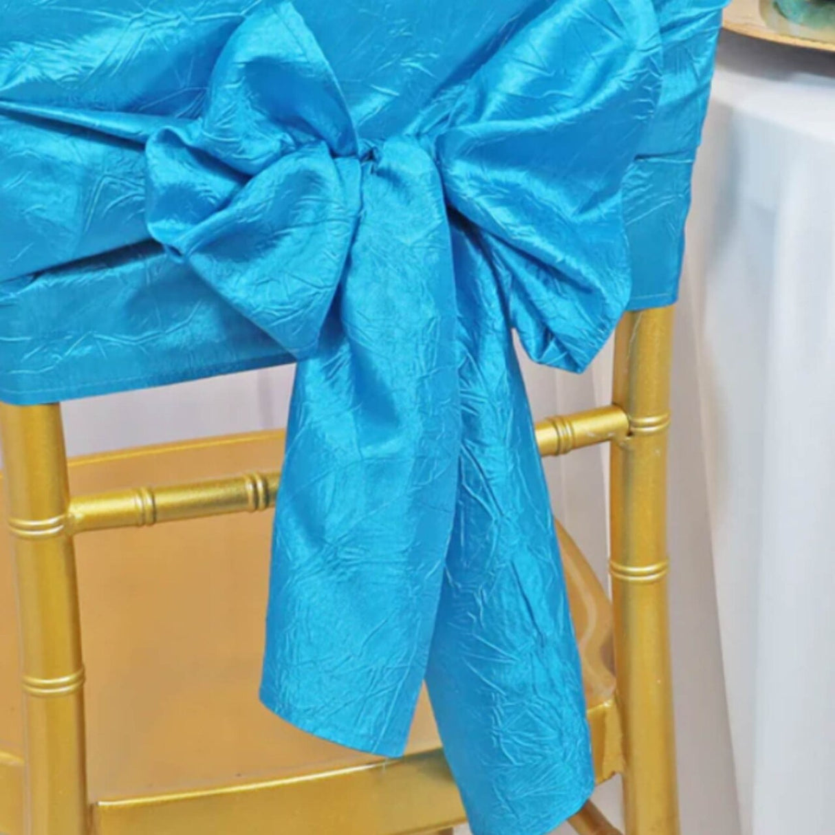10 Pieces Vibrant 9.5 by 108 inch Crushed Taffeta Chair Sashes Turquoise