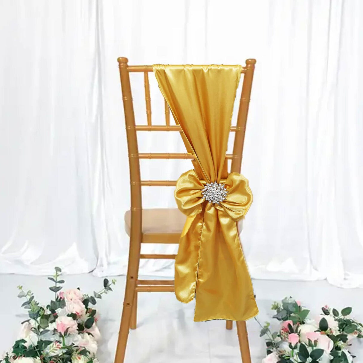 10 Pieces Gold Luxury Satin Chair Ties, 8"x108" Party Accessories