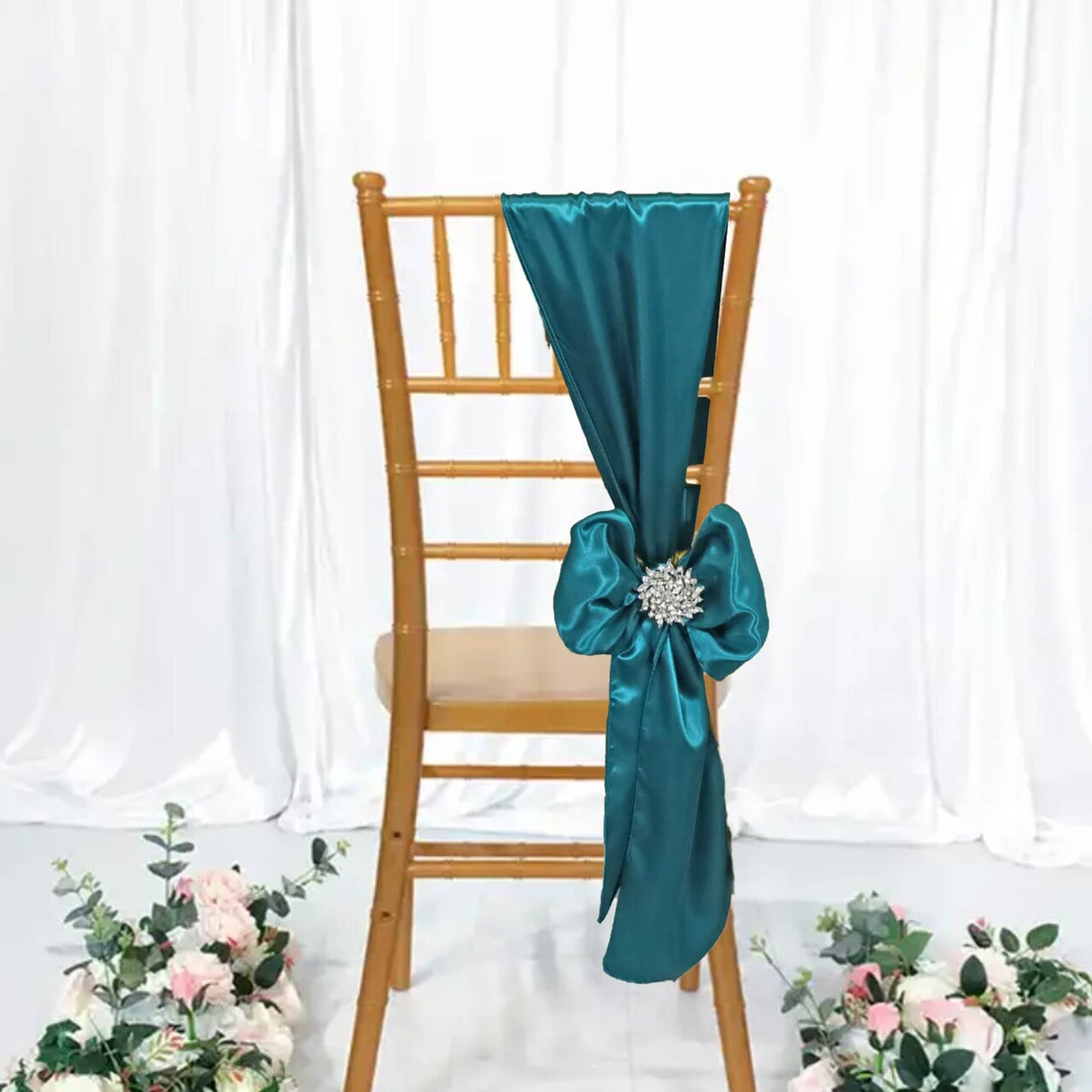 10 Pieces Satin Chair Sashes 8 by 108 inches Peacock