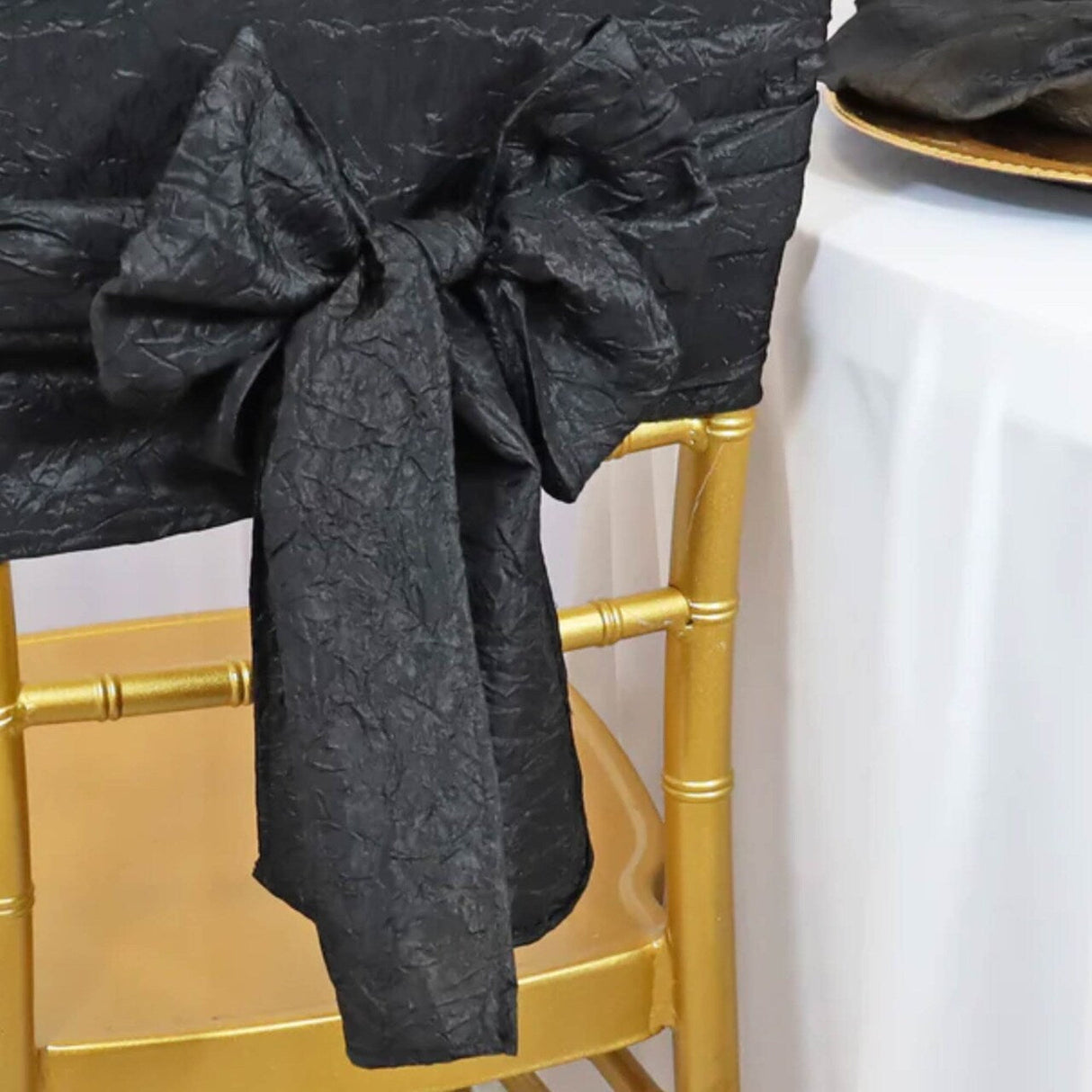 10 Pieces Black Crushed Taffeta Chair Bands, 9.5"x108" Sleek Event Sashes