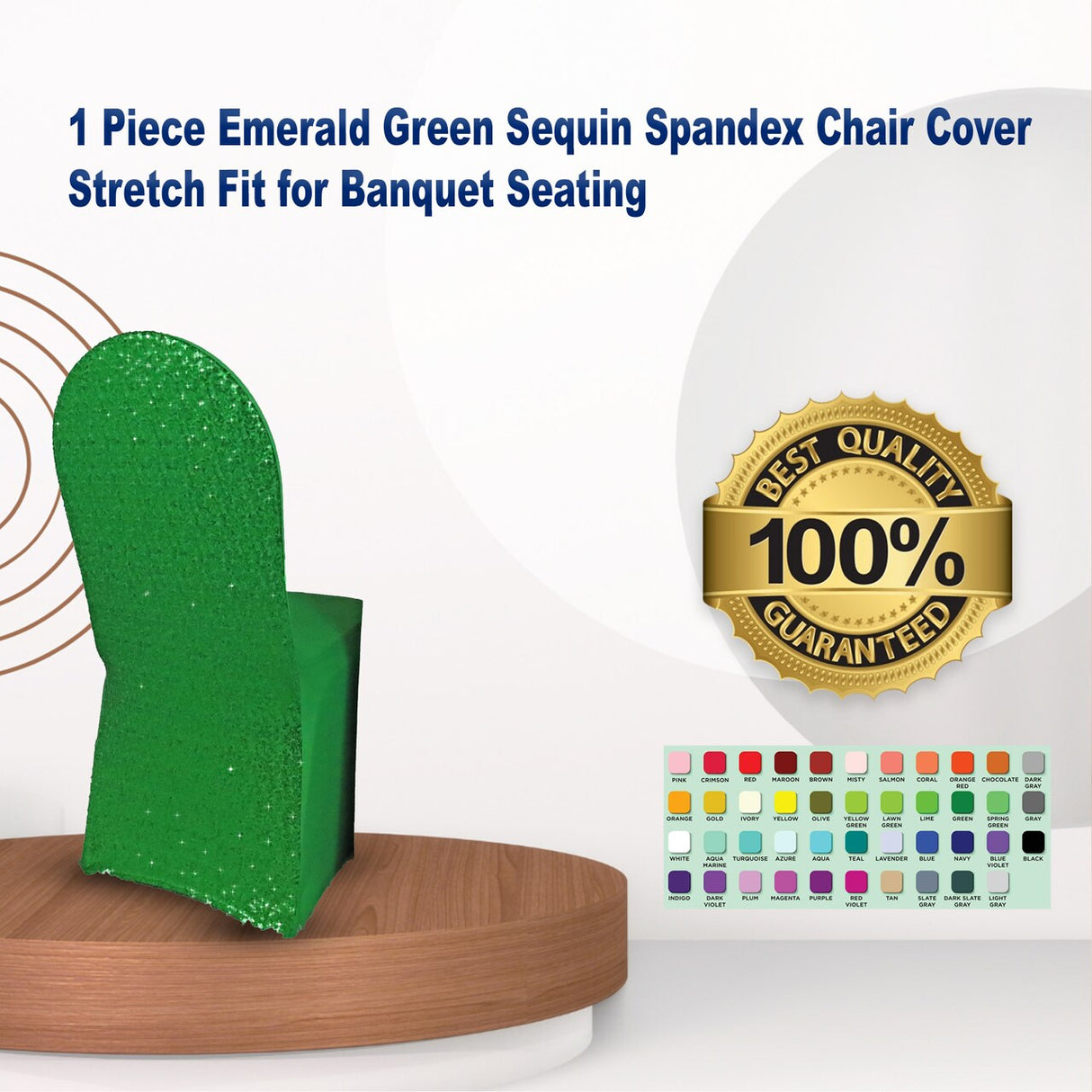 1 Piece Emerald Green Sequin Spandex Chair Cover Stretch Fit for Banquet Seating