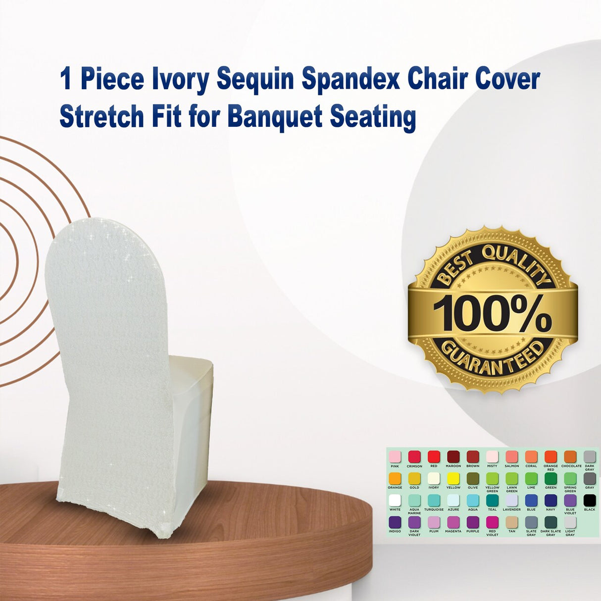 1 Piece Ivory Sequin Spandex Chair Cover Stretch Fit for Banquet Seating