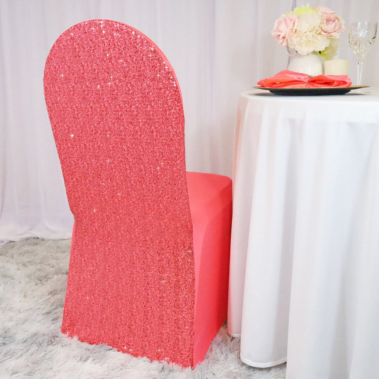 1 Piece Coral Sequin Spandex Chair Cover Stretch Fit for Banquet Seating