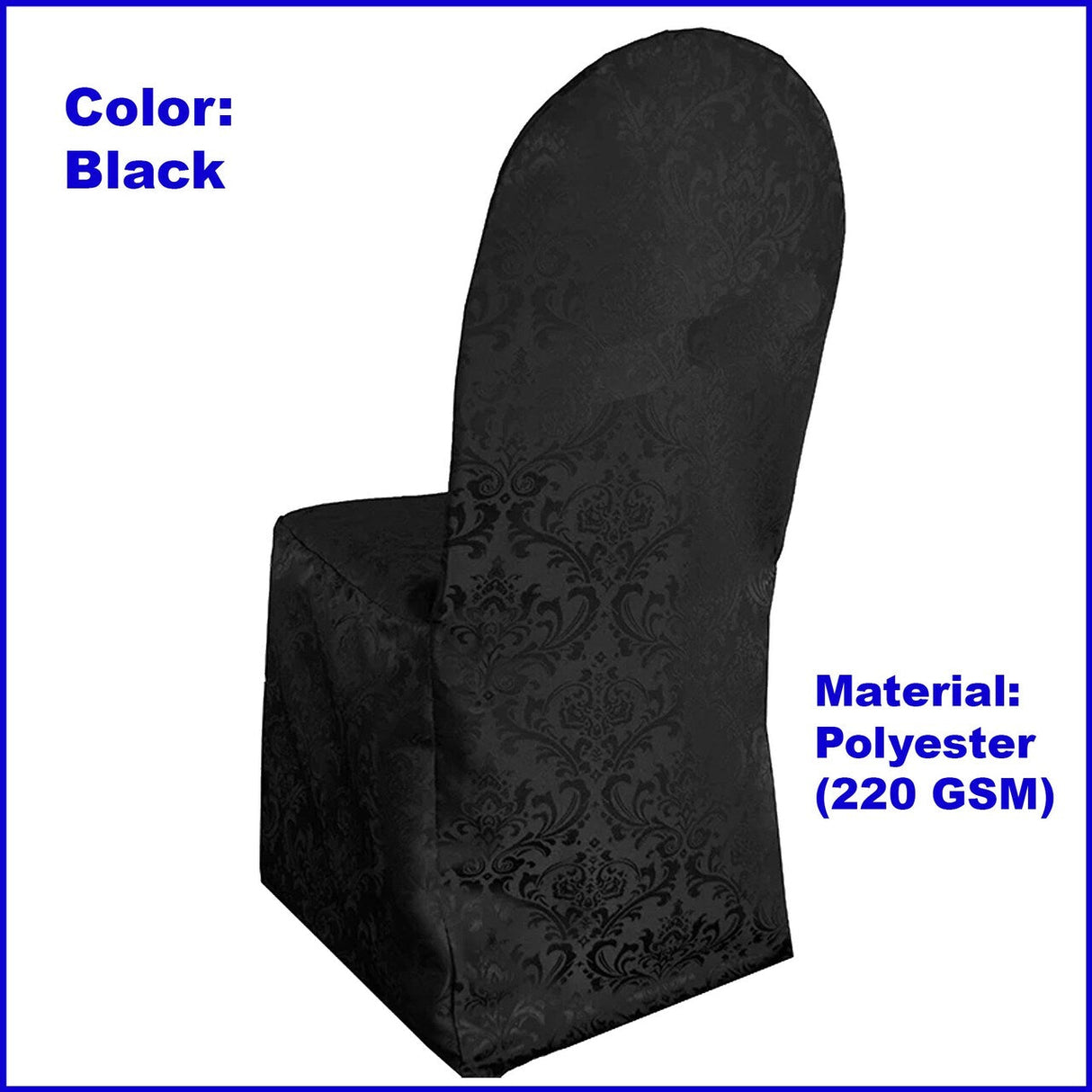 1 Piece Black Floral Damask Jacquard Chair Cover, Elegant Polyester Banquet Slipcover