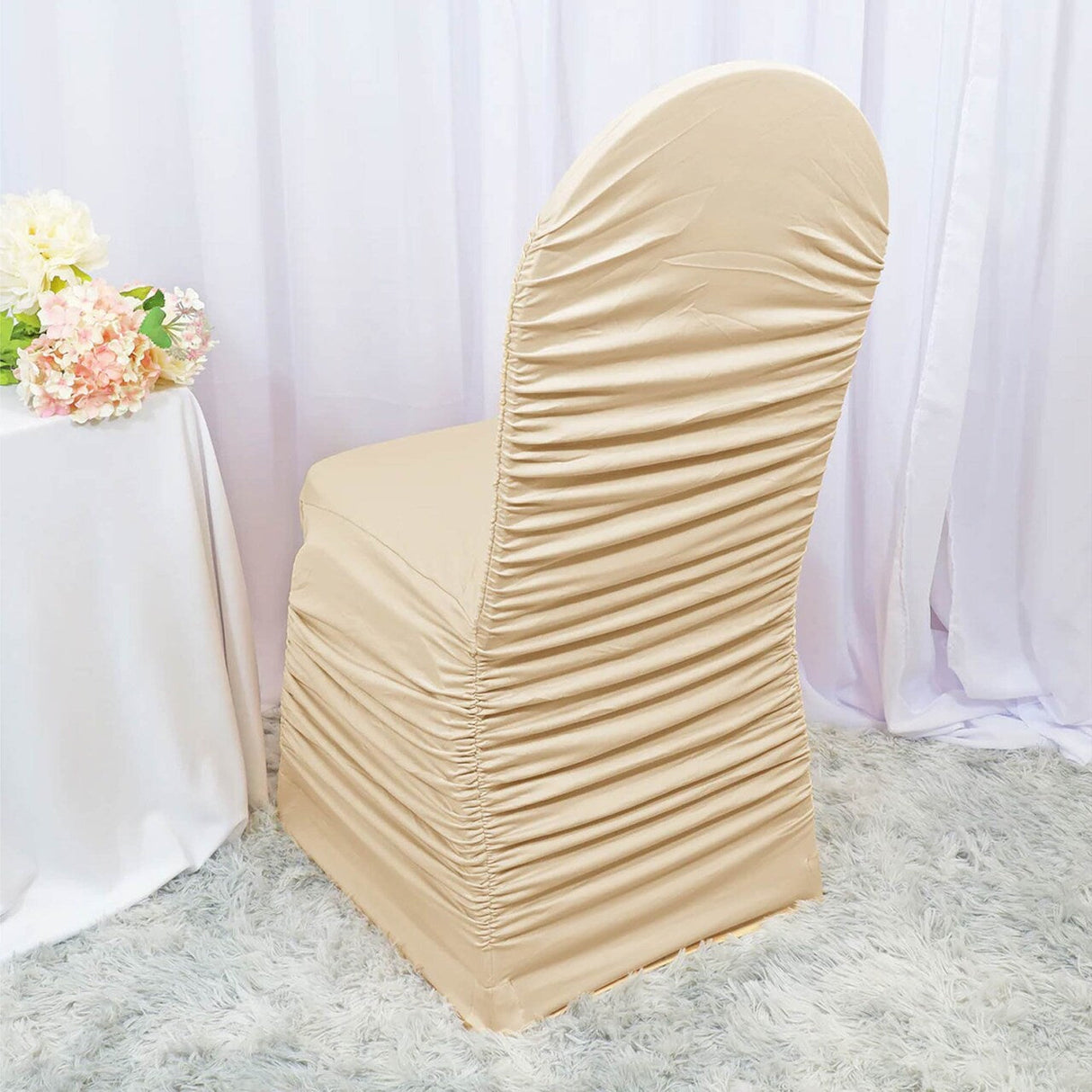 1 Piece Champagne Rouge Ruffle Chair Cover, Elegant Stretch Spandex for Banquets