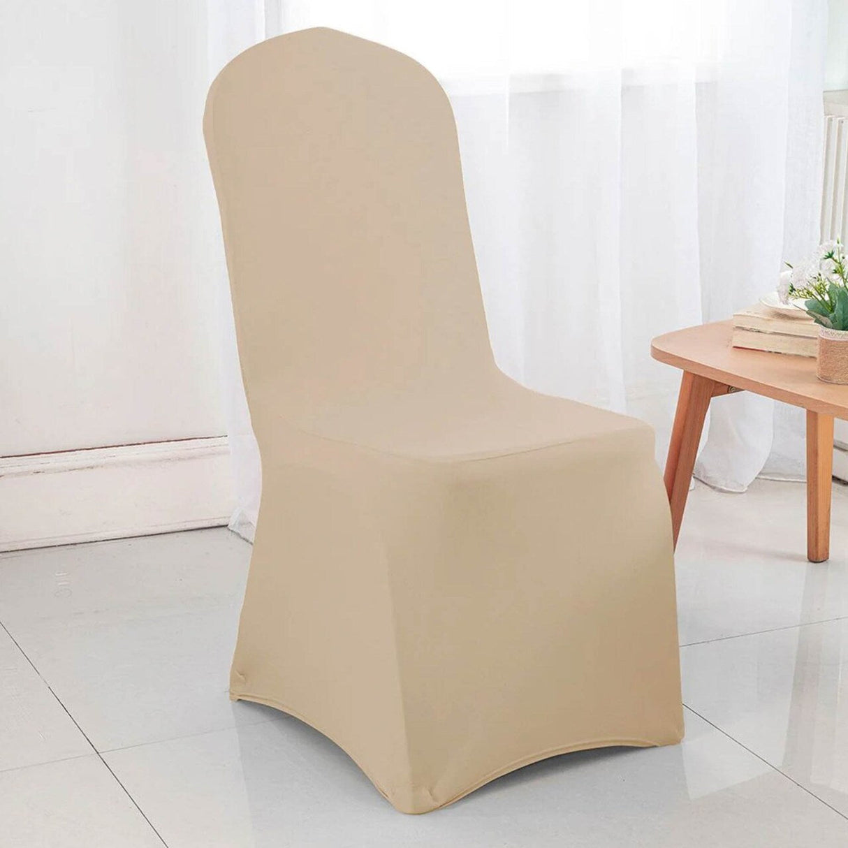 1 Piece Spandex Banquet Chair Cover Champagne Stretch Wrinkle Resistant Event Decoration