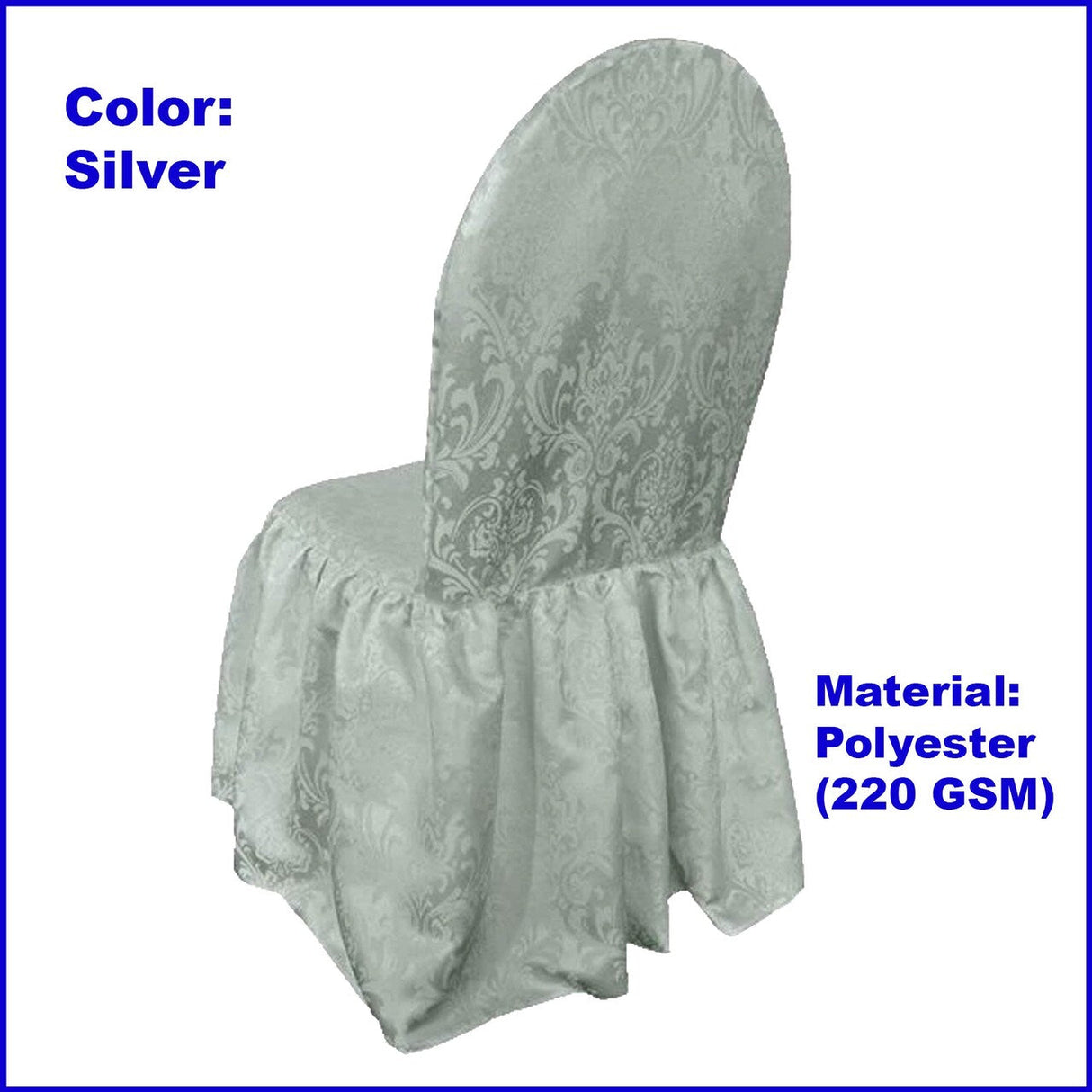 1 Piece Silver Floral Damask Jacquard Polyester Banquet Skirt Chair Cover Elegant Event Decor