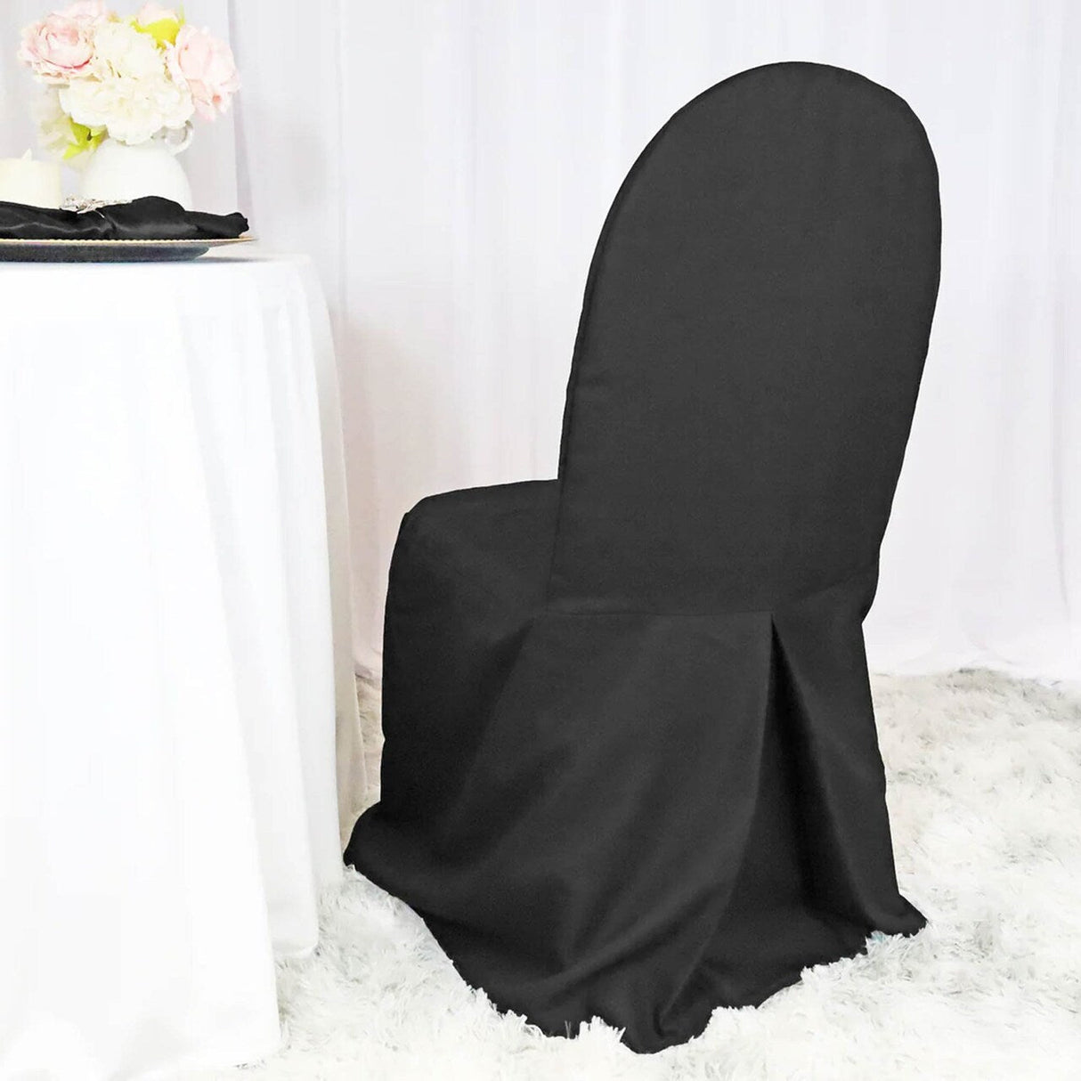 1 Piece Black Polyester Banquet Chair Cover Durable Event Chair Slipcover