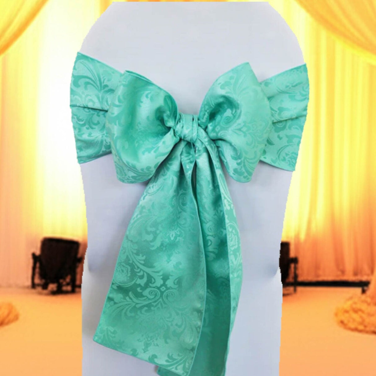 10 Pieces Tiff Blue Or AquaBlue Floral Damask Jacquard Chair Sashes 7.5 x 108 Inches