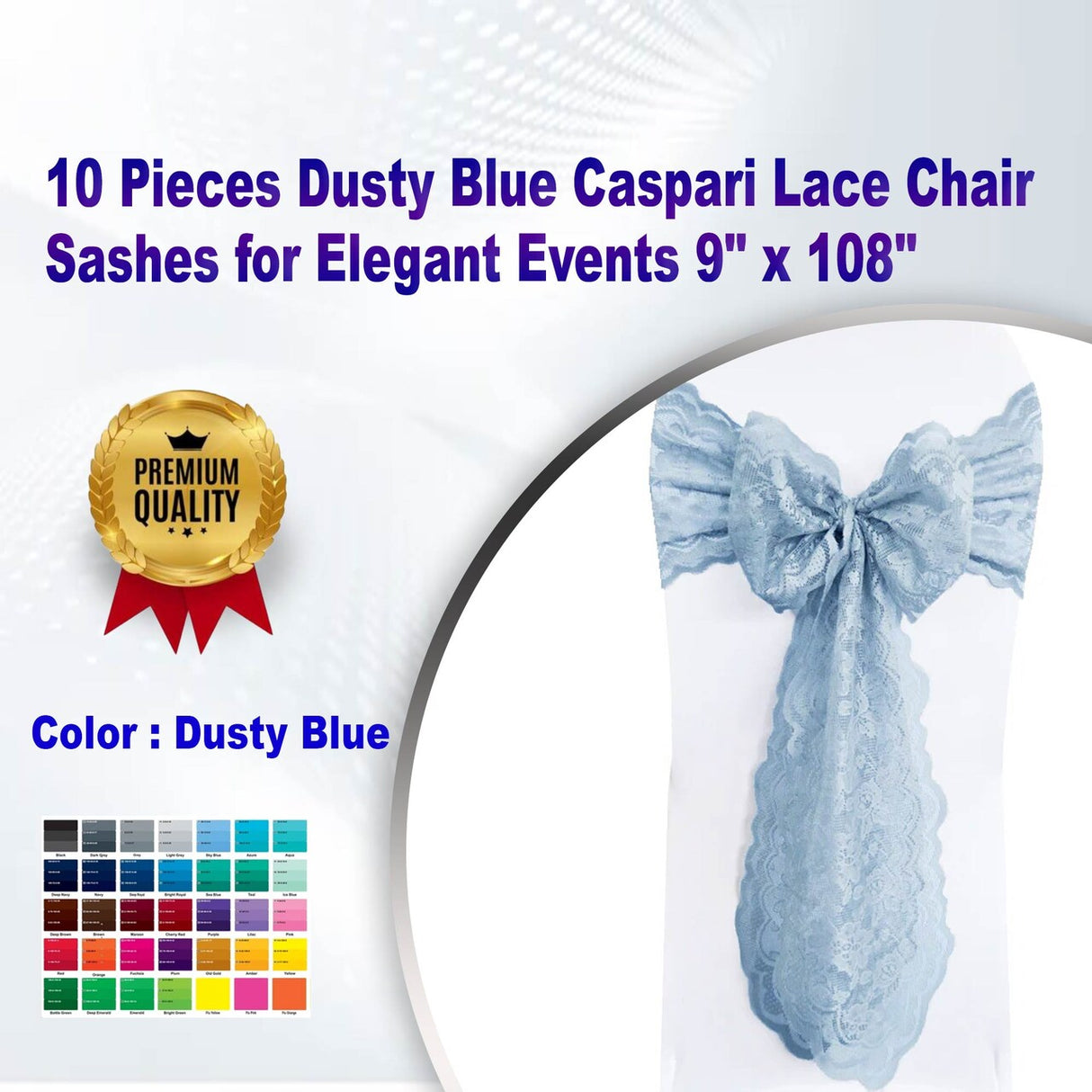 10 Pieces Dusty Blue Caspari Lace Chair Sashes for Elegant Events 9" x 108"