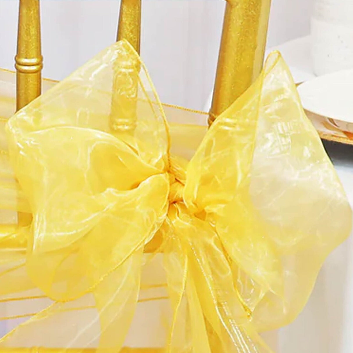 10 Pieces Gold Organza Chair Sashes 8"x108" Sheer Elegant Wedding & Party Decor