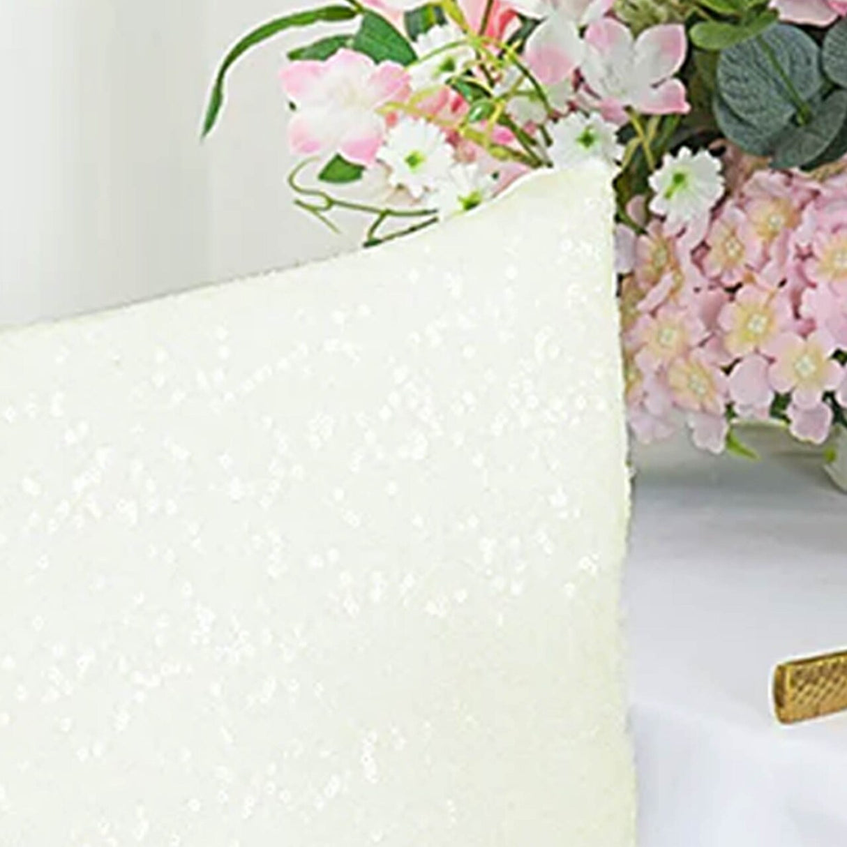 1 Piece Ivory Sequin Spandex Chair Cap 13.5 inch by 10 inch Party Topper