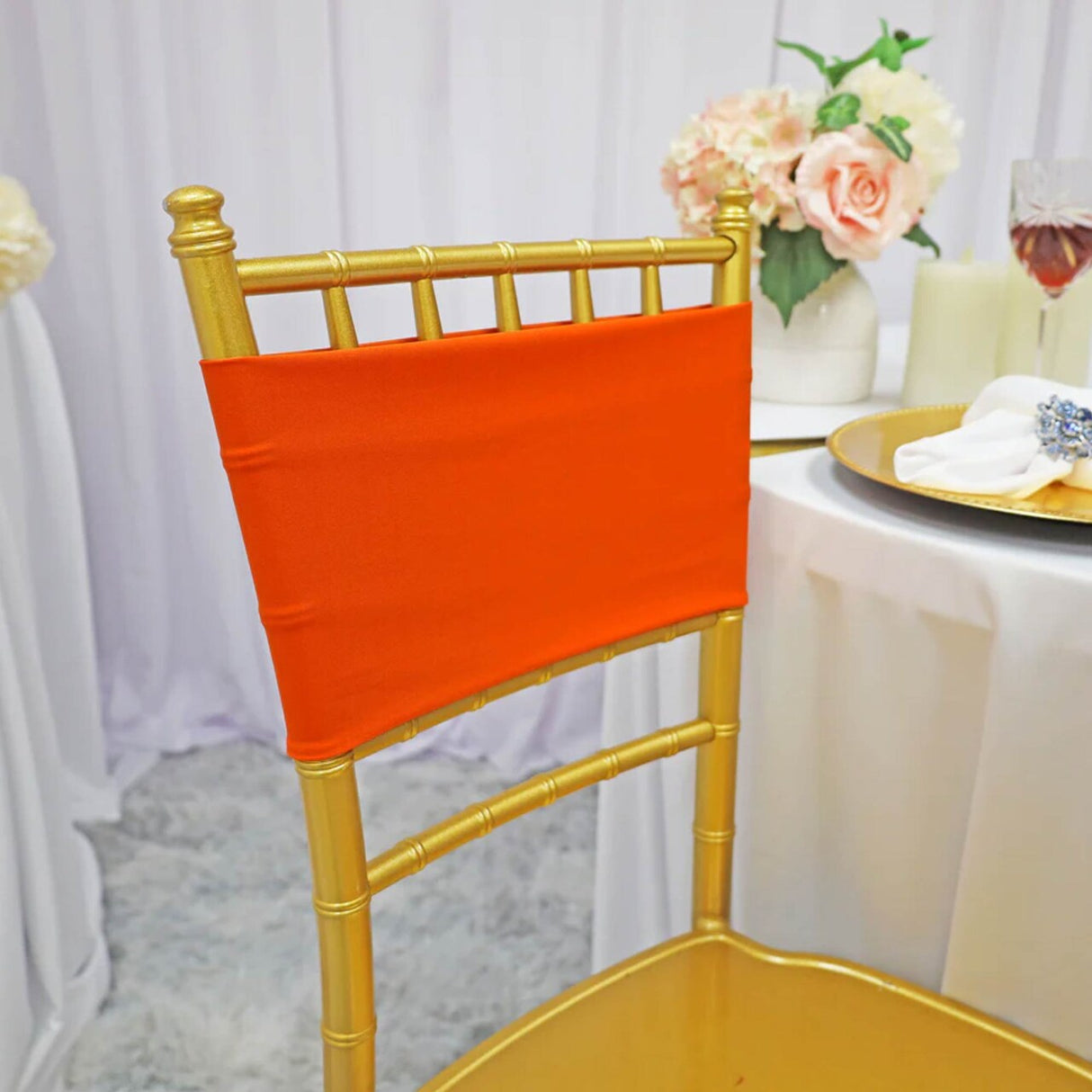 10 Pieces Bright Stretch Orange Spandex Chair Bands 7 x 13 Inches