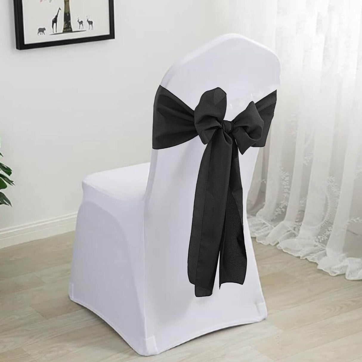 10 Pieces Black Sleek Polyester Chair Sashes 8"x108" Wrinkle Resistant Event Decor