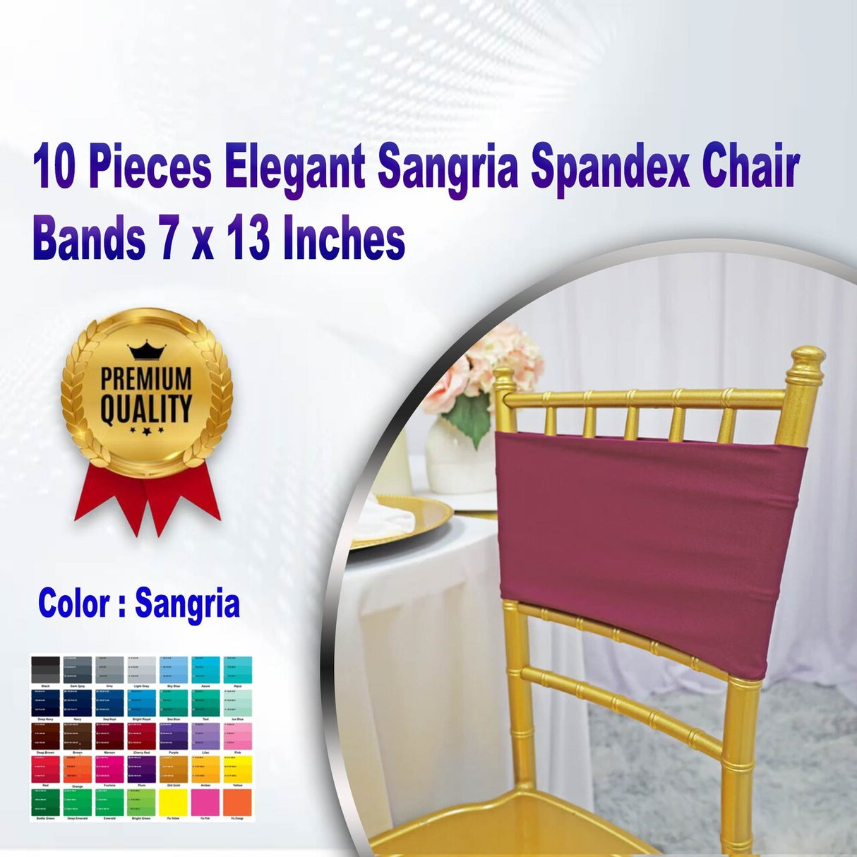 10 Pieces Elegant Sangria Spandex Chair Bands 7 x 13 Inches
