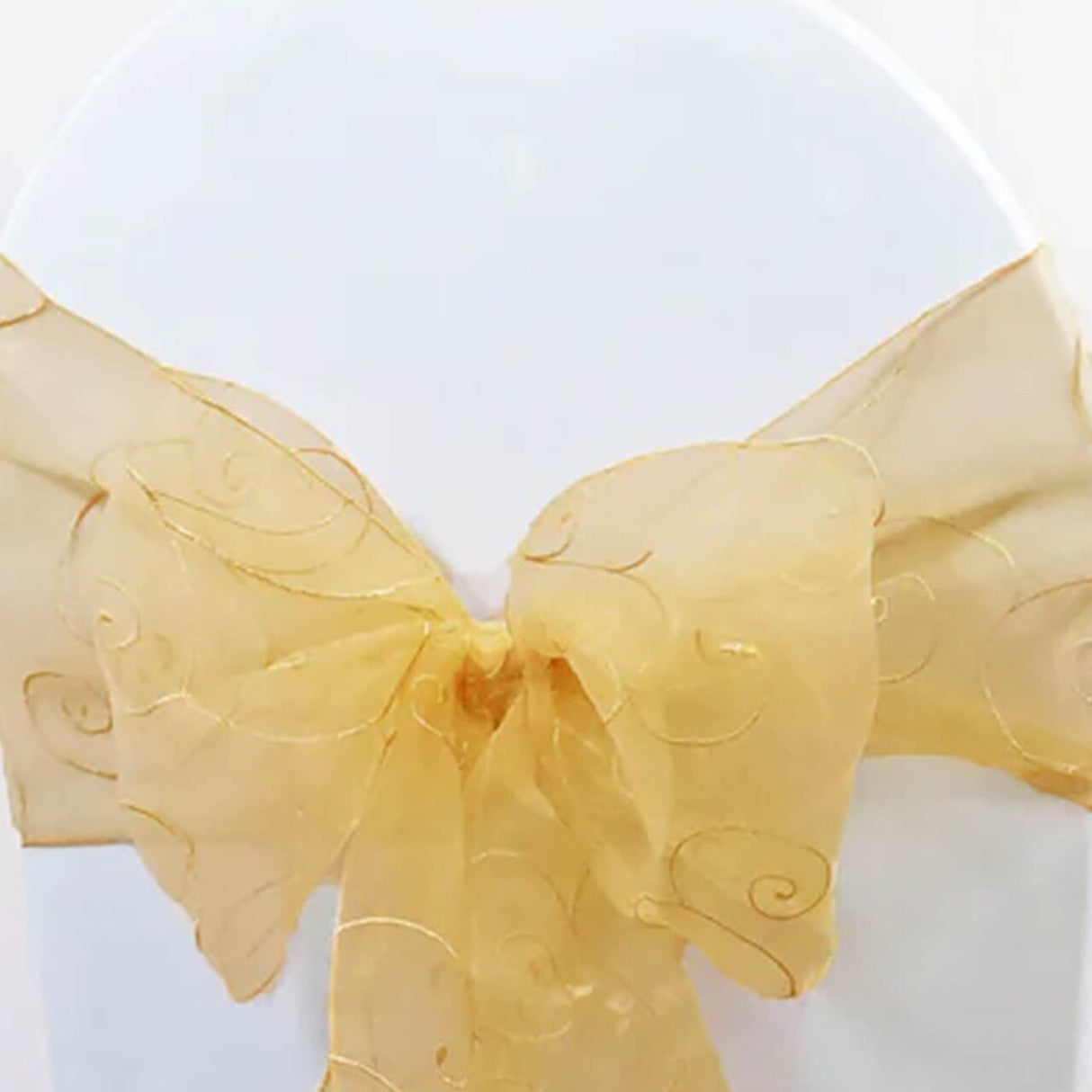 10 Pieces Gold Embroidered Organza Chair Sashes Elegant Sheer Chair Bows 8"x108"
