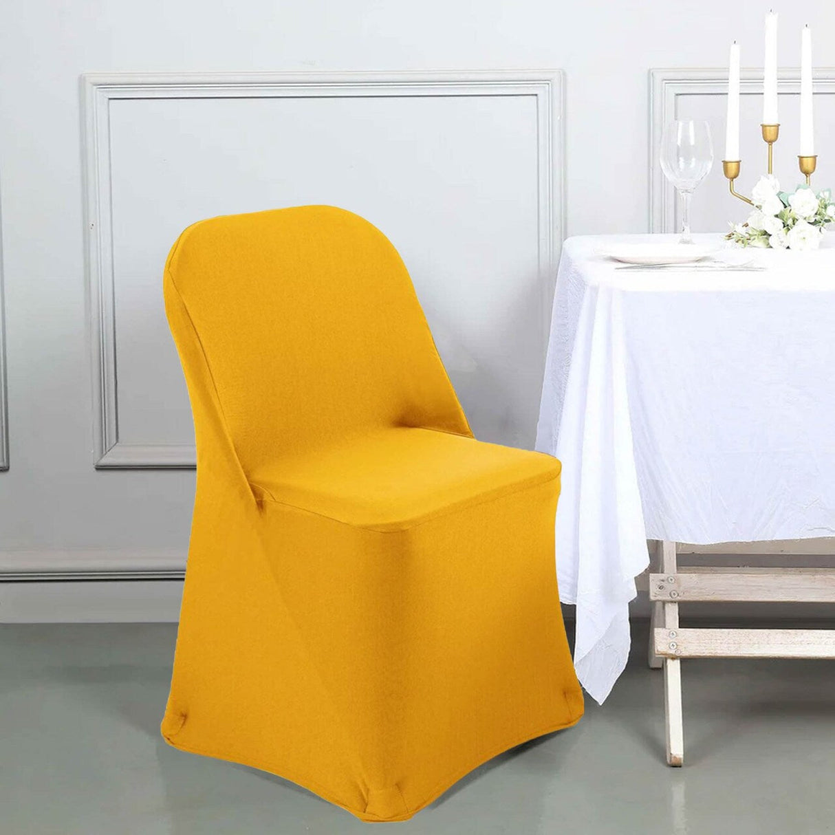 1 Piece Gold Stretch Spandex Chair Cover for Elegant Folding Seating