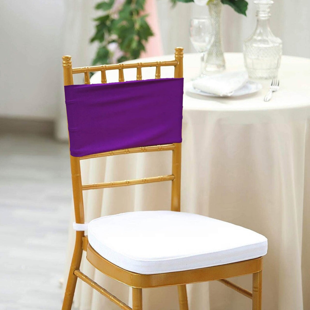 10 Pieces Stretchy Elegant Purple Spandex Chair Bands 7 x 13 Inches