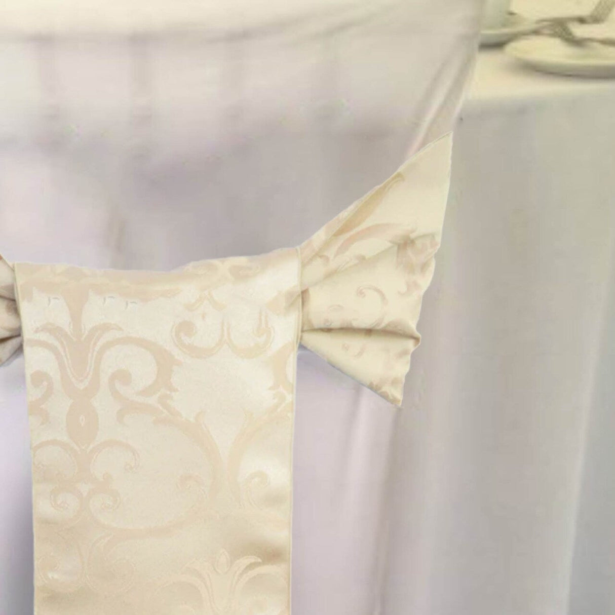 10 Pieces Champagne Versailles Damask Jacquard Polyester Chair Sashes 7.5"x108"
