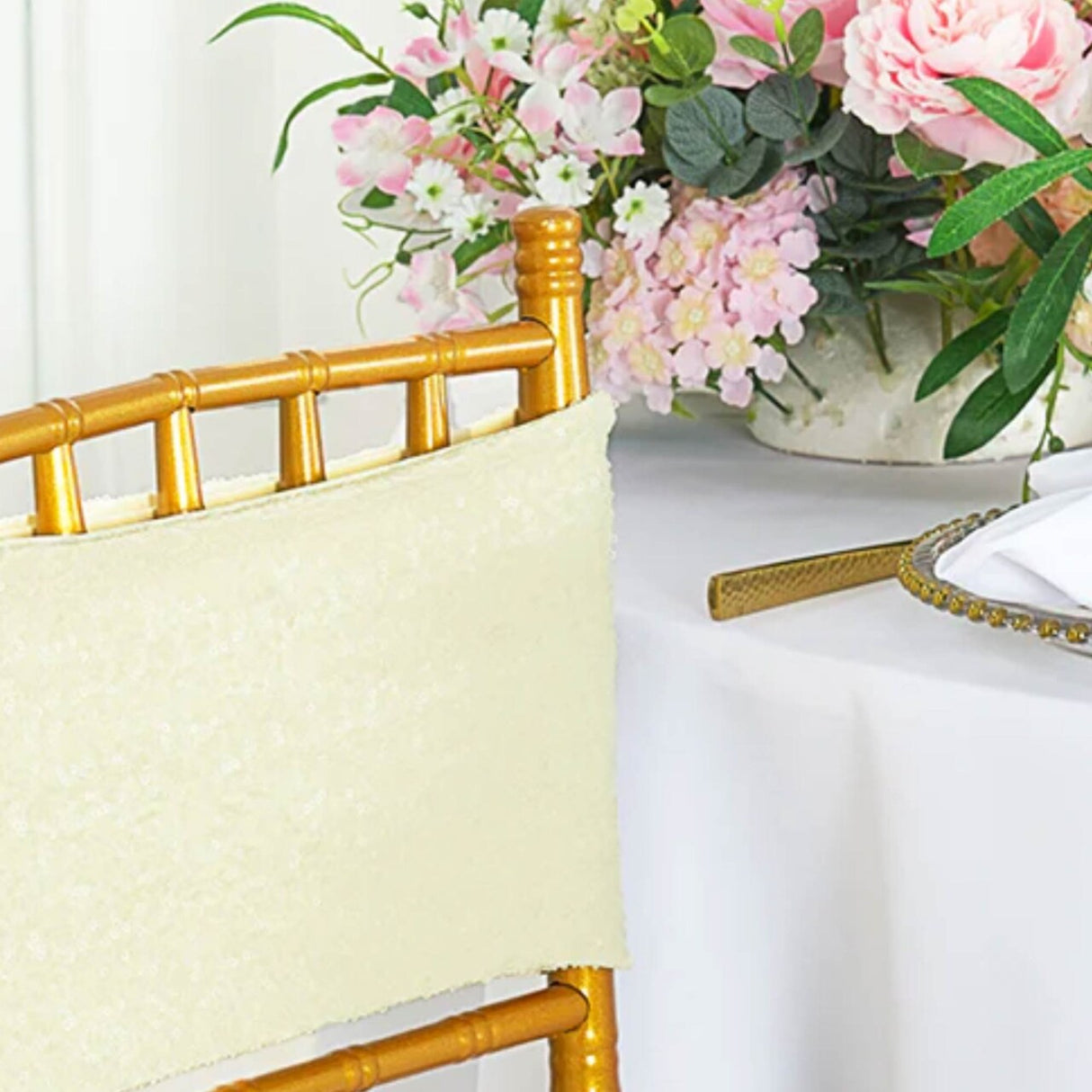 10 Pieces Luxurious Ivory Sequin Stretch Spandex Chair Bands 7 x 13 Inches