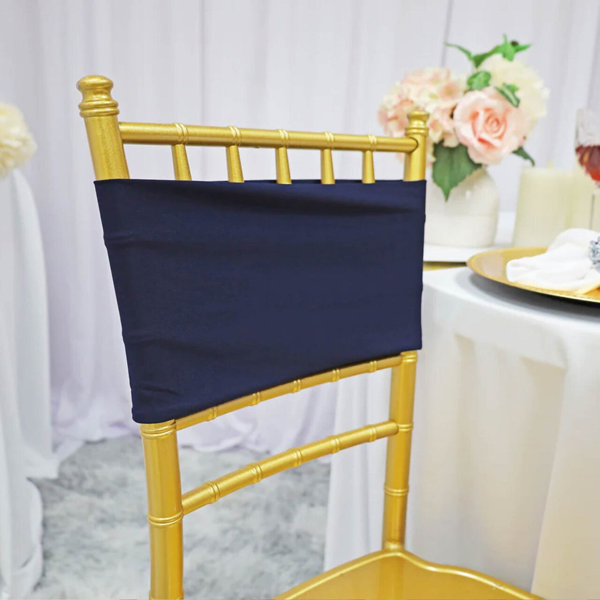 10 Pieces Navy Blue Stretch Spandex Chair Bands for Banquet Chairs 7 x 13 Inches